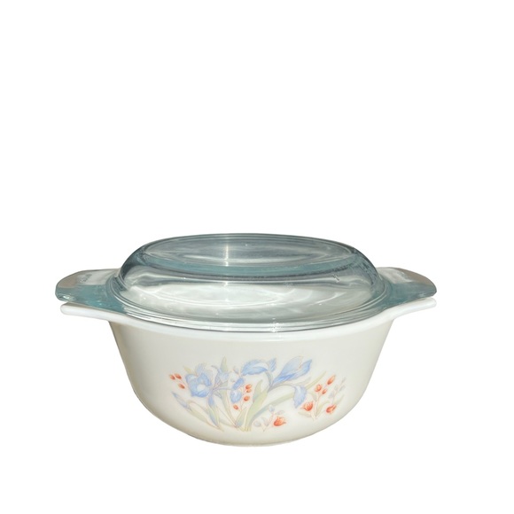 Pyrex | Dining | Vintage Pyrex England Blue Iris Motif White Covered ...